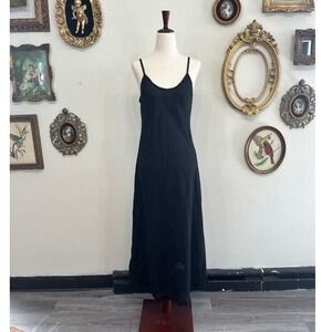 Vintage April Cornell Black Rayon Maxi Slip Dress 90s Y2K